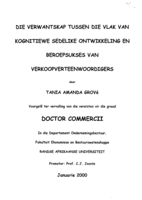 Die verwantskap tussen die vlak van kognitiewe sedelike ontwikkeling en beroepsukses van verkoopverteenwoordigers