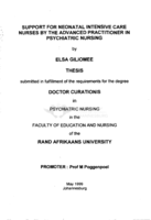 Support for neonatal intensive care nurses by the advanced practitioner in psychiatric nursing