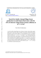 Search for doubly charged Higgs boson production in multi-lepton final states with the ATLAS detector using proton–proton collisions at √s = 13 TeV
