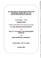 An analysis of job satisfaction in the organised crime units of the South African Police Service