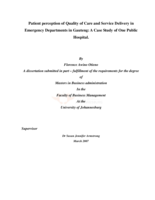 Patient perception of quality of care and service delivery in emergency departments in Gauteng: a case study of one public hospital