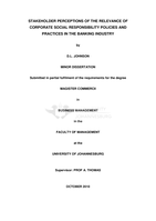 Stakeholder perceptions of the relevance of corporate social responsibility policies and practices in the banking industry