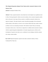 Regional integration, regional value chains and the automotive industry in Sub-Saharan Africa