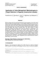 Application of value management methodologies to project selection in Nigerian construction industry