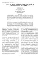 Critical issues in psychological test use in the South African workplace.