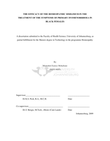 The efficacy of the homeopathic similimum in the treatment of the symptoms of primary dysmenorrhoea in black females
