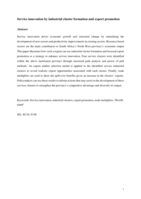 Service innovation by industrial cluster formation and export promotion