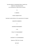 The influence of organisational climate on creativity and innovation in a technology firm in South Africa