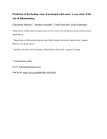 Prediction of the heating value of municipal solid waste : a case study of the city of Johannesburg