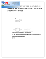 The ISO 9001: 2008 standard's contribution towards the delivery of mail at the South African Post Office