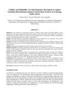 Validity and reliability of a ques-tionnaire developed to explore nutrition determinants among con-struction workers in Gauteng, South Africa