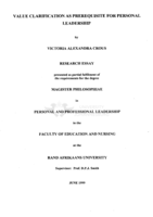 Value clarification as prerequisite for personal leadership