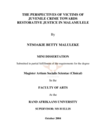 The perspectives of victims of juvenile crime towards restorative justice in Malamulele