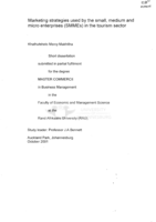 Marketing strategies used by the small, medium and micro enterprises (SMMEs) in the tourism sector