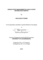 Design office management in a bulk water distribution company