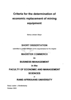 Criteria for the determination of economic replacement of mining equipment