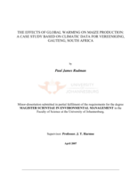 The effects of global warming on maize production : a case study based on climatic data for Vereeniging, Gauteng, South Africa