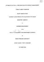 Affirmative action : a precondition for diversity management