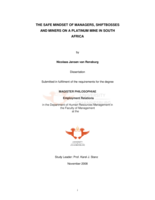 The safe mindset of managers, shiftbosses and miners on a platinum mine in South Africa