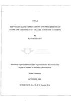Service quality expectations and perceptions of staff and customers at travel agencies, Gauteng