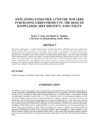 Explaining consumer attitude towards purchasing green products : the role of knowledge, self-identity, and utility