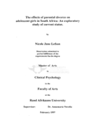 The effects of parental divorce on adolescent girls in South Africa : an exploratory study of current status.