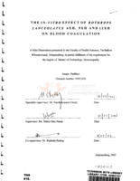 The in-vitro effect of Bothrops Lanceolatus 6XH, 9XH, and 12XH on blood coagulation