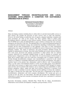 Management through decentralisation and local economic development: a condition for sustainable urbanisation in Africa