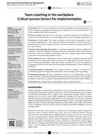 Team coaching in the workplace : critical success factors for implementation