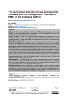 The correlation between various demographic variables and risk management : the case of SMEs in the Sedibeng district