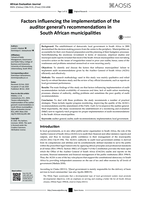 Factors influencing the implementation of the auditor general’s recommendations in South African municipalities