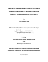 An ecological risk assessment of pesticides using a probabilistic model and its implementation on the Crocodile and Magalies Rivers, South Africa