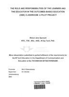 The role and responsibilities of the learner and the educator in the outcomes-based education (OBE) classroom : a pilot project