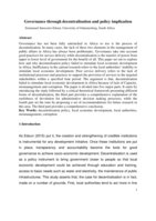 Governance through decentralisation and policy implication