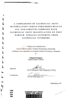 A comparison of sacroiliac joint manipulation versus piriformis muscle ice-and-stretch combined with sacroiliac joint manipulation on post-partum females suffering from sacroiliac syndrome