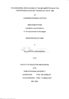 The managerial implications of the implementation of the Further Education and Training Act 98 of 1998