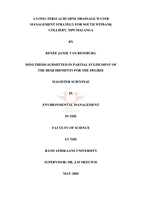 A long-term acid mine drainage water management strategy for South Witbank Colliery, Mpumalanga