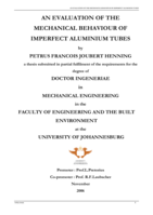 An evaluation of the mechanical behaviour of imperfect aluminium tubes