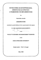 Establishing an intrapreneurial orientation as strategy : a framework for implementation