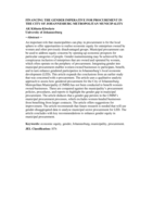 Financing the gender imperative for procurement in the City Of Johannesburg Metropolitan Municipality