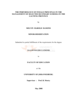 The performance of female principals in the management of selected secondary schools in the Gauteng Province