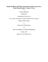 Small, Medium and Micro enterprise project success in a State owned entity : a buyer’s view