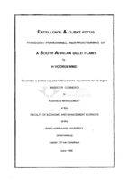 Excellence and client focus through personnel restructuring of a South African gold plant