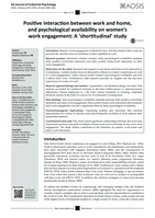 Positive interaction between work and home, and psychological availability on women’s work engagemen t: a ‘shortitudinal’ study