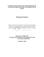 Gaining, maintaining or losing resources : Muslim divorced women’s experiences of Iddah