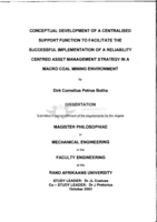 Conceptual development of a centralised support function to facilitate the successful implementation of a reliability centred asset management strategy in a macro coal mining environment