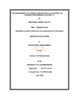 The management of curriculum delivery as an aspect of learner performance in grade 12.
