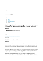 Exploring alcohol abuse amongst Grade 10 adolescent learners in a Secondary school in Gauteng Province