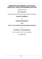 Corporate governance: the ethical shortfall within the business practice