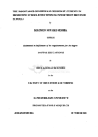 The importance of vision and mission statements in promoting school effectiveness in Northern Province schools